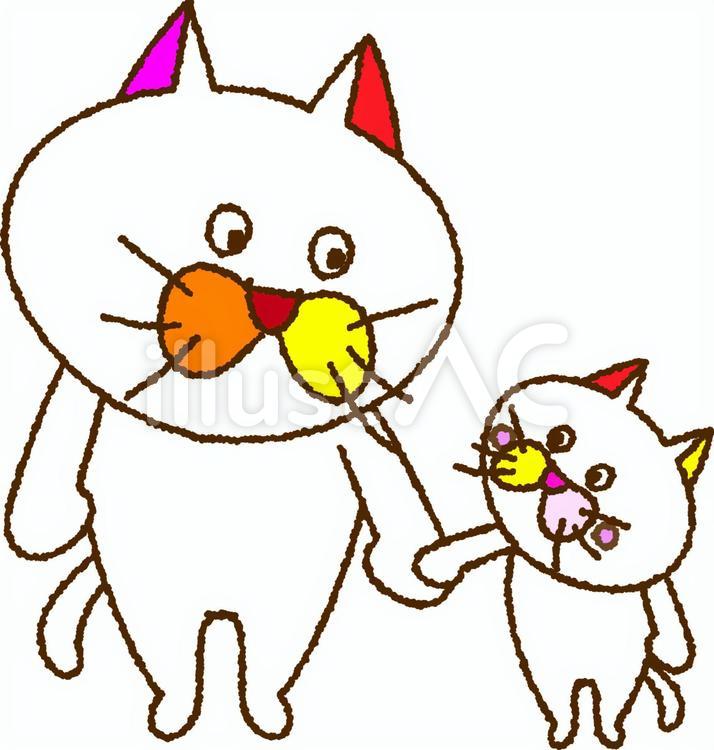 猫のたま子と子猫 親子,家族,猫のイラスト素材