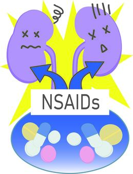 腎臓の病気とNSAIDs 腎臓の病気とNSAIDs 非ステロイド性抗炎症薬,nsaids,内服薬,坐剤,注射剤,薬,体内物質プロスタグランジン,生成,炎症,痛みのイラスト素材