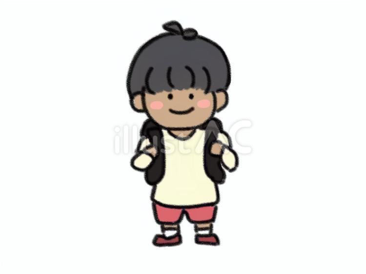 ランドセルを背負った男の子（日焼け） 小学生,男の子,ランドセルのイラスト素材