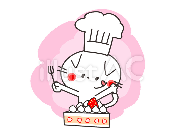 ケーキと猫 猫,ケーキ,苺のイラスト素材