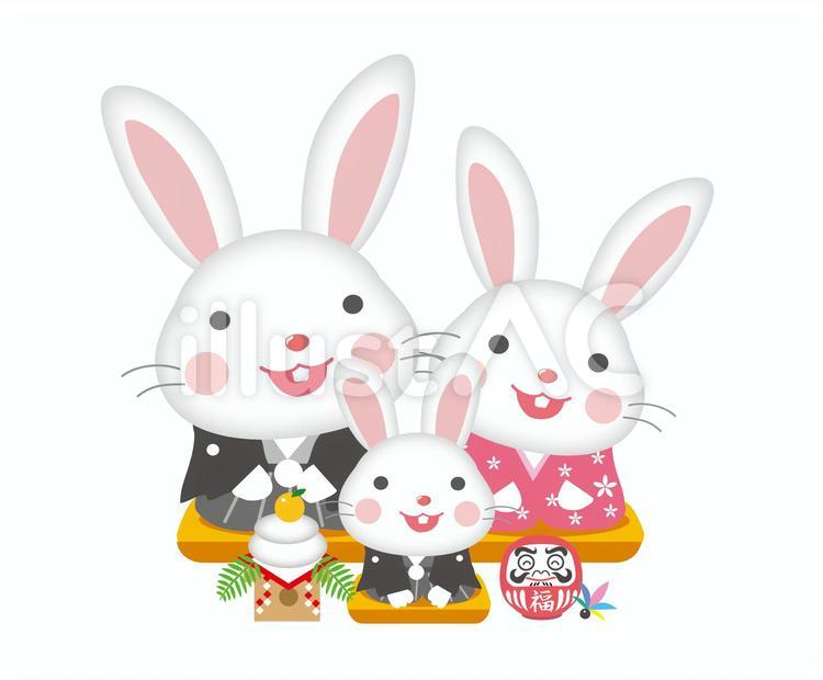 うさぎの親子の新年あいさつ 卯年,うさぎ,親子のイラスト素材
