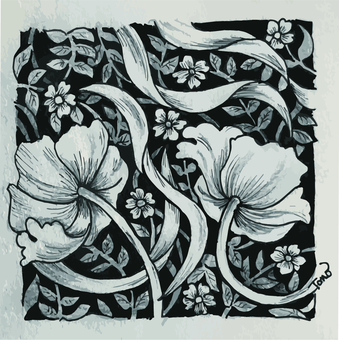 Illustration, tangled wind, ivy, flower, 