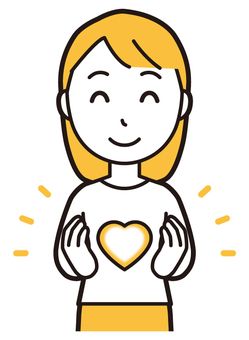 ロングヘア女性(黄)-358-バスト ハート,女性,女の子のイラスト素材