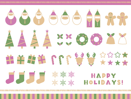 シンプルカラークリスマス　パステルカラー クリスマス,サンタクロース,サンタさん,アイコン,飾り罫,飾り罫線,シンプル,ジンジャーマン,ツリー,クリスマスツリーのイラスト素材