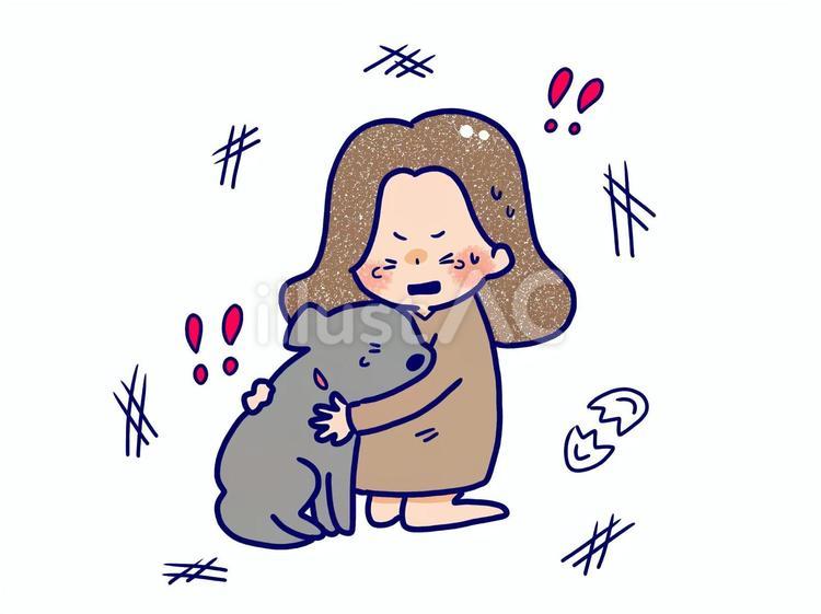 地震を怖がる女性と犬 女性,犬,地震のイラスト素材