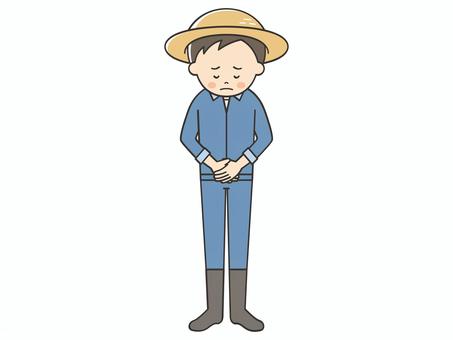 謝罪する農家の男性 謝罪,謝る,ごめん,ごめんなさい,お詫び,申し訳ございません,お願い,トラブル,アクシデント,クレームのイラスト素材
