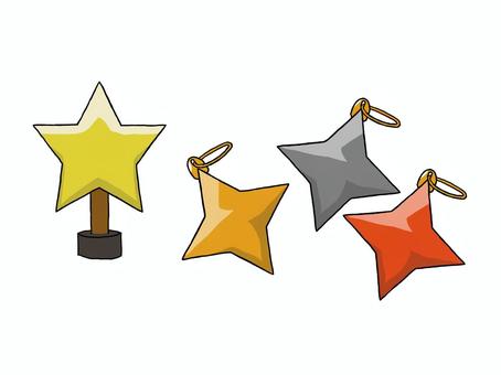 クリスマスのオーナメント（星） オーナメント,クリスマス,星,飾り,装飾,黄色,金,銀,銅,小さいのイラスト素材