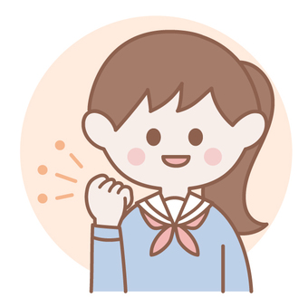 決意する女子中学生 教材,中学校,子ども,女の子,女子学生,1人,正面,ポニーテール,上半身,学生のイラスト素材