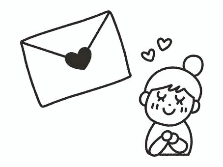 ラブレターとドキドキしている女の子＿線画 ラブレター,手紙,告白,恋愛,封筒,メッセージ,好意,好き,愛,愛情のイラスト素材