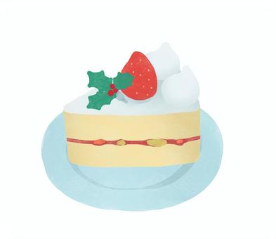 Cut cake on a plate decorated with holly, cake, strawberry, cream, JPG and PNG