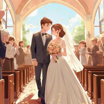 Illustration, wedding, bridegroom, bride, 