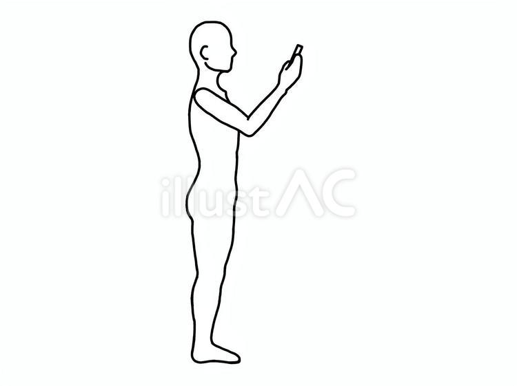反り腰で立ちスマホを見る人 反り腰,スマホ,横向きのイラスト素材