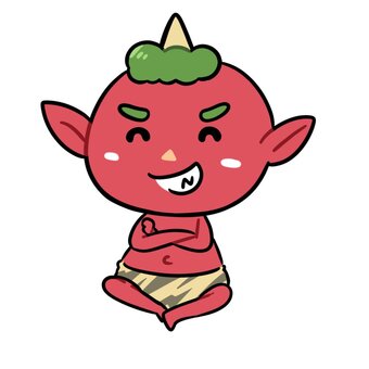座る赤鬼 鬼,節分,ファンタジー,キャラクター,かわいい,イラスト,全身,立春,座る,あぐらのイラスト素材