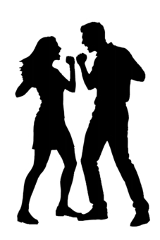 喧嘩するカップルのシルエット 喧嘩,カップル,男女,口論,こぶし,言い合い,別れ,価値観,浮気,アリバイのイラスト素材