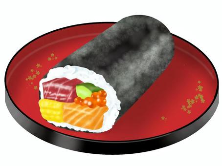 Illustration, obon tray, round shape, red, 