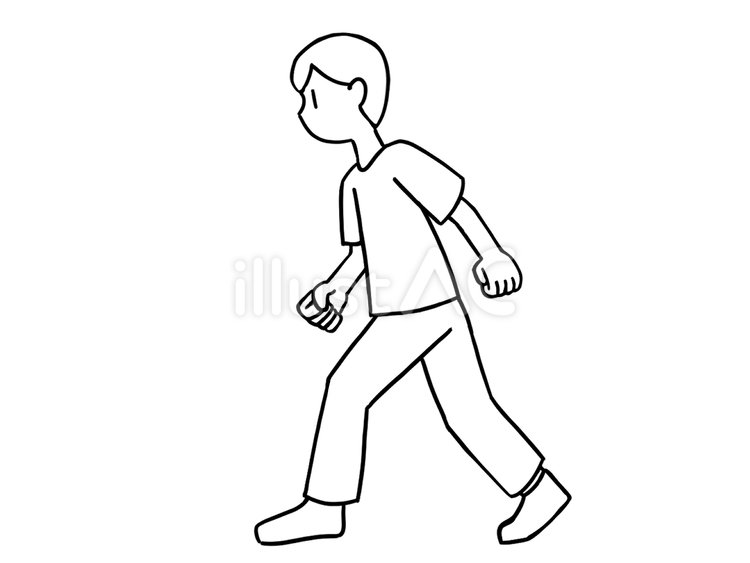 歩く　半袖長ズボン　男性　線のみイラスト 人物,男性,半袖のイラスト素材