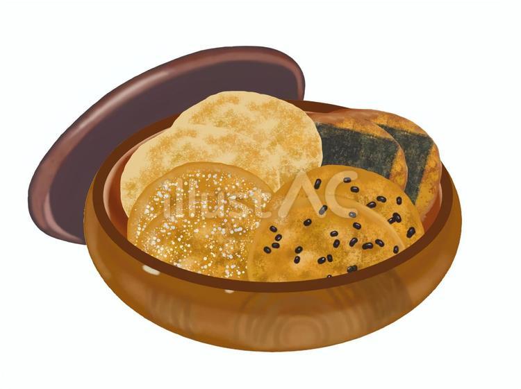 菓子器に入った煎餅4種類（蓋あり） 煎餅,菓子器,せんべいのイラスト素材