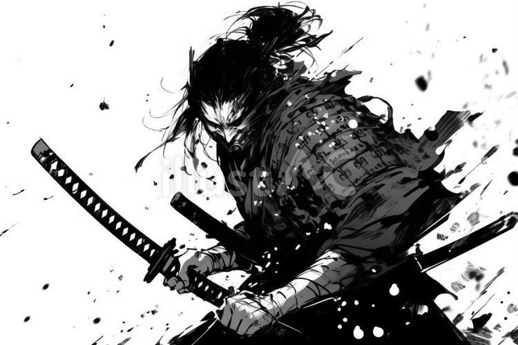 サムライ 黒白,侍,サムライのイラスト素材