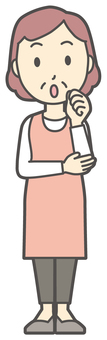 エプロンおばちゃん-147-全身 考える,おばちゃん,エプロン,お母さん,ママ,中年,おばさん,主婦,人物,かわいいのイラスト素材