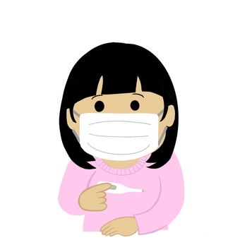 検温の方　女性　手描き 体温,検温,体温計,人,測る,女性,かわいい,手描きのイラスト素材