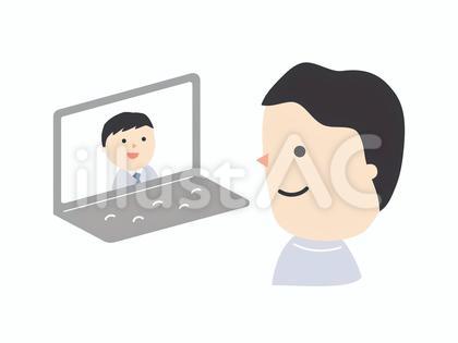 オンラインミーティングを行うサラリーマン