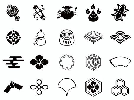 和柄ワンポイントセット（吉祥柄） 和柄,和風,ワンポイントのイラスト素材