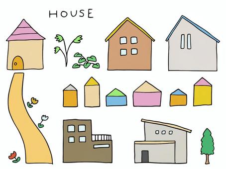 家・おうちいろいろ　手書き 家,おうち,ハウス,住宅,一軒家,戸建て,手書き,手書きイラスト,ゆるイラストのイラスト素材