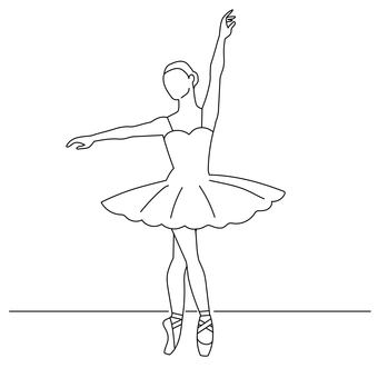 バレリーナ2-線画 バレリーナ,バレエ,クラシックバレエ,チュチュ,線画,クラシックチュチュ,トウシューズ,シンプル,ドローイング,スケッチのイラスト素材