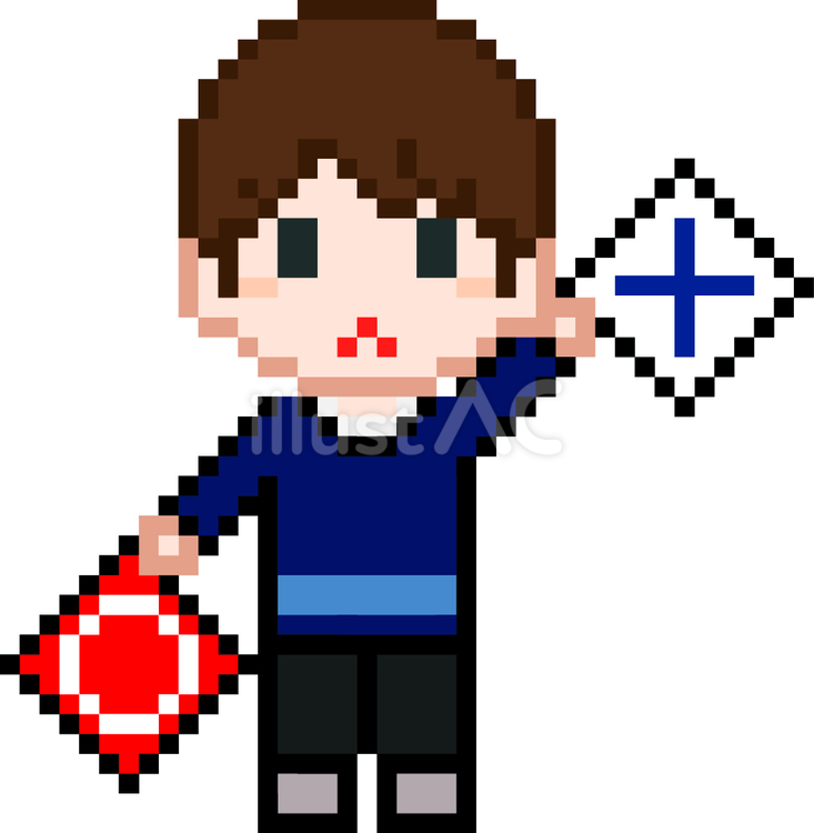ドット絵の手旗信号の男性です。 ドット絵,手旗信号,シンプルのイラスト素材