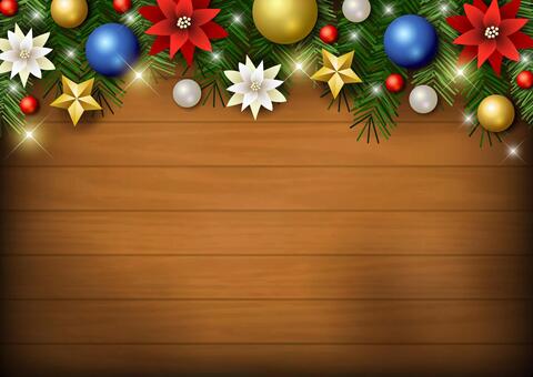 Christmas25201 ポインセチア,星,クリスマス,キラキラ,玉,オーナメント,ボード,木目,掲示板,スターのイラスト素材
