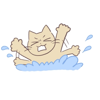 溺れる猫 猫,かわいい,ゆるい,手書き,顔,表情,溺れる,海,事故,パニックのイラスト素材