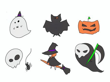 ハロウィン ゆる素材 ハロウィン ゆる素材 ハロウィン,おばけ,コウモリ,かぼちゃ,スカル,クモ,魔女,死神,かわいい,ゆるいのイラスト素材