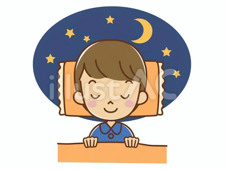 夜にぐっすり眠る男の子 睡眠,寝る,安眠のイラスト素材