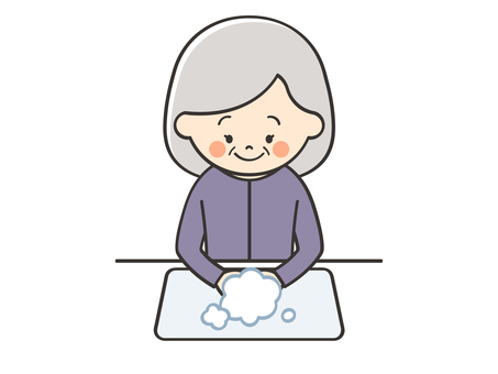 手を洗うおばあさん おばあさん,手洗い,手,洗う,清潔,対策,予防,感染,感染症,風邪のイラスト素材