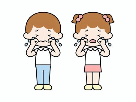男の子と女の子泣く 子ども,男の子,女の子,小学生,幼稚園,学校,ポーズ,正面,全身,鳴くのイラスト素材