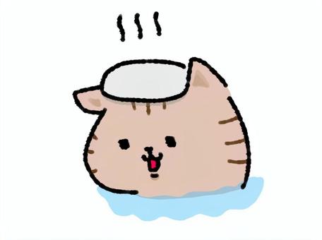 温泉に入る猫ちゃん 温泉,お風呂,暖かい,のんびり,ほかほか,温かい,猫,動物,ペット,入浴のイラスト素材