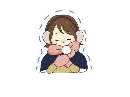 寒い〜 寒い,冬,マフラー,耳当て,イヤーマフラー,ポンチョ,女の子,震える,冷え性,手袋のイラスト素材