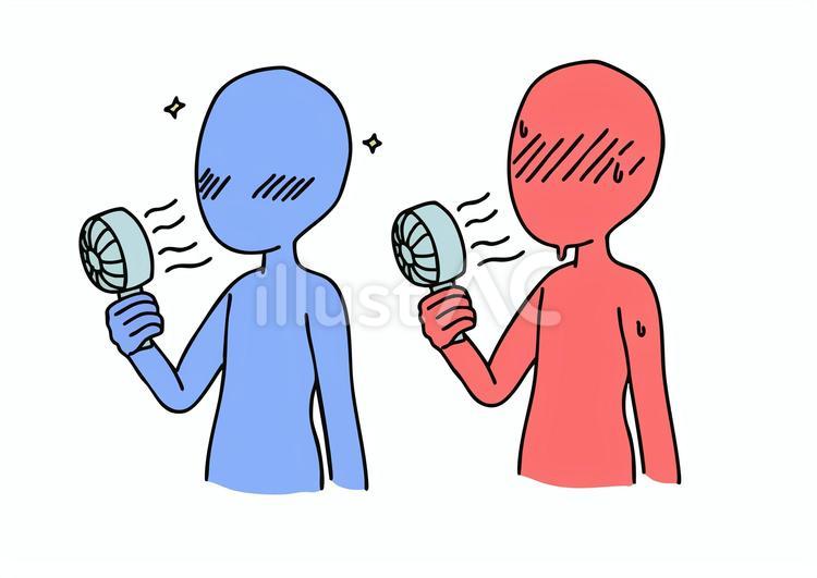 ハンディファンで涼む人2種 ハンディファン,扇風機,風のイラスト素材