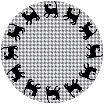 ご機嫌にゃんこのフレーム　コースター等 猫,フレーム,丸,千鳥柄,コースター,ハート,音符のイラスト素材