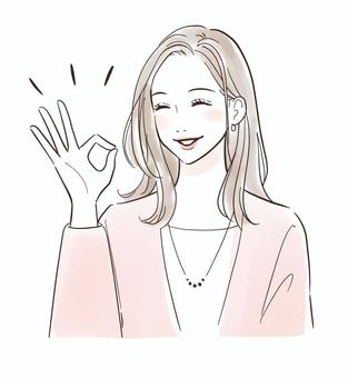 笑顔でオッケーサインをする女性 人物,女性,ok,大丈夫,承諾,わかった,了解,笑顔,綺麗,若いのイラスト素材