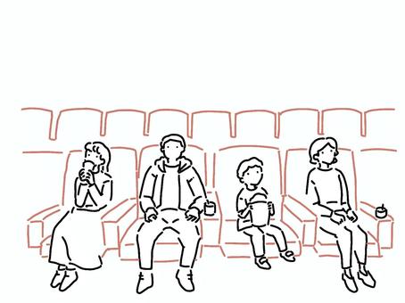 映画館で映画を見る人々線画イラスト 映画館,映画,見る,人,人々,線画,手描き,鑑賞,スケッチ,おしゃれのイラスト素材