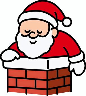 煙突に入る赤のサンタです。 サンタクロース,シンプル,冬,クリスマス,ひげ,男性,煙突,赤のイラスト素材