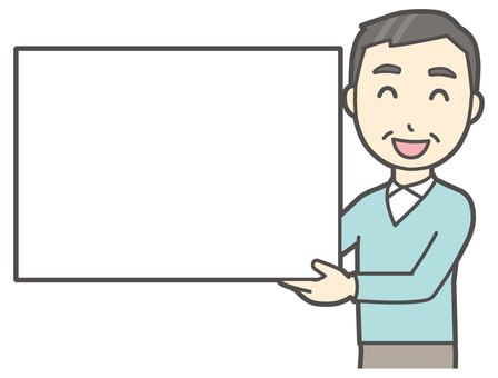 白紙のボードを持って笑顔な中年の男性 ボード,おじさん,男性,中年,お父さん,パパ,シニア,ミドルエイジ,人,おじいさんのイラスト素材