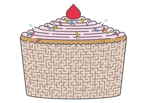 いちごのカップケーキの迷路 カップケーキ,いちご,スイーツ,迷路,カフェのイラスト素材