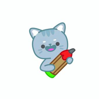 イラスト0115 猫,キャット,かわいい,キャラクター,ペット,文房具,鉛筆,お絵かき,シンプル,学校のイラスト素材