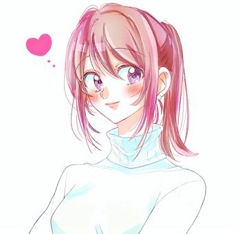 恋するポニーテールのお姉さん　冬 恋,好き,好意,恋人,アピール,女性,美人,恋愛,綺麗,微笑むのイラスト素材