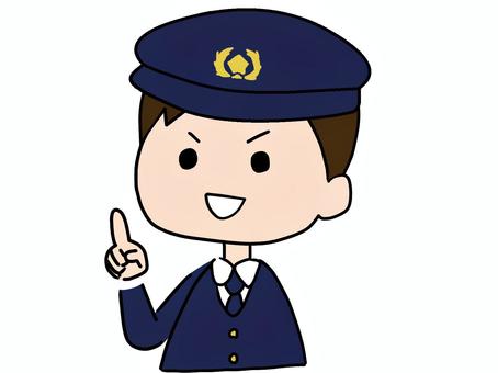 笑顔で指差しをする男性警察官 警察官,おまわりさん,男性,指差し,かわいい,手描き,イラスト,フリー,無料のイラスト素材