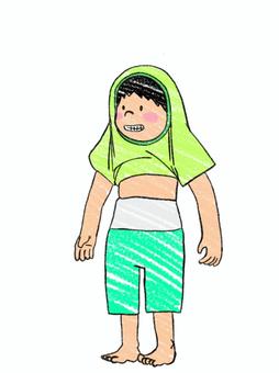 夏のパジャマおばけ 鉛筆風,パジャマ,おばけ,子ども,いたずら,半袖,人物,男の子,手書きのイラスト素材