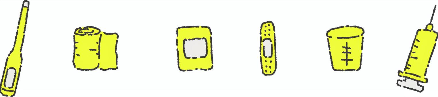 シンプルな医療系道具のセット　単色 ベクター,イラスト,医療,健康,病気,病院,シンプル,アイコン,ばんそうこう,注射のイラスト素材