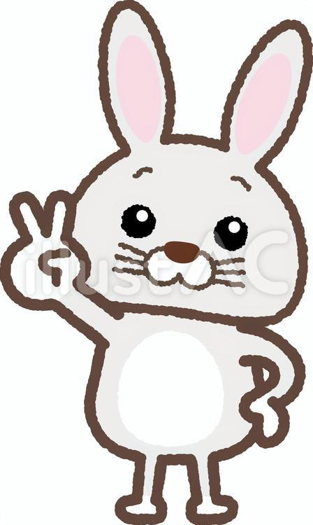 うさぎ　ピース　動物　ポーズ　かわいい うさぎ,ピース,かわいいのイラスト素材